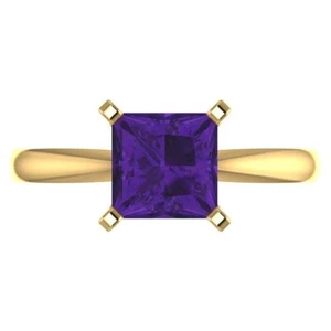 2Ct Princess Cut Natural Amethyst Solitaire Engagement Ring, 14K Yellow Gold - Picture 1 of 11