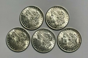 Lote de 5 dólares de plata Morgan AU 1921-P $1, en volteretas de vinilo - Imagen 1 de 10