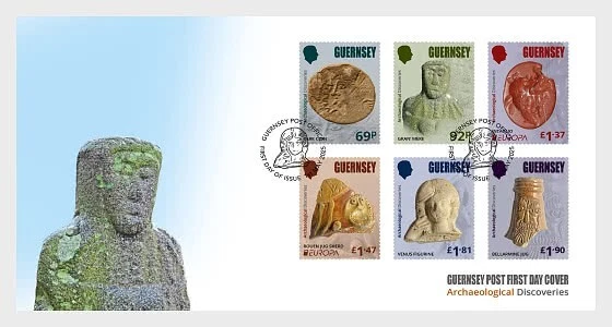 guernsey 2025 Europa Archaeological Discoveries sark coin intaglio jug 6v FDC PJ - Image 1 of 1