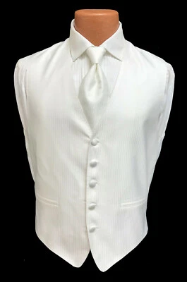 Men's White Herringbone Tuxedo Vest and Tie Set Mason Formal Wedding Cruise Prom - Image 1 of 3