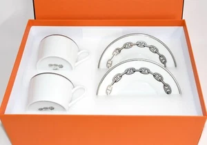 Set Di 2 Tazze Da Tè E Piattini Chaine D'ancre In Platino Argento - Foto 1 di 12