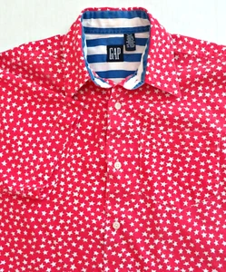 Vtg 80s GAP Boy Stars Patriotic American Flag Stripe Button Front Red Shirt Sz S - Picture 1 of 10
