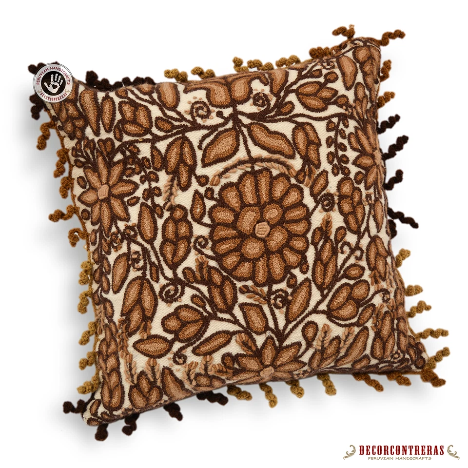 White embroidered Pillow Cover 18x18" - Peru Pillows cover - Throw Accent pillow - Image 1 of 3