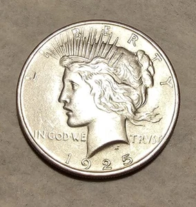 1925 $1 Peace Dollar, Silver Liberty and Eagle, Very Fine 90%, US Coin, BRIGHT! - Picture 1 of 9