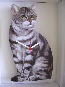 Silver / Grey Tabby Cat Wall Clock. New & Boxed - Picture 1 of 1