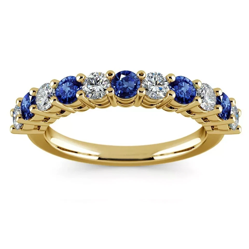 Alianza de boda de eternidad completa de zafiro creado en laboratorio de corte redondo de oro amarillo de 14 k Foto 1 de 1