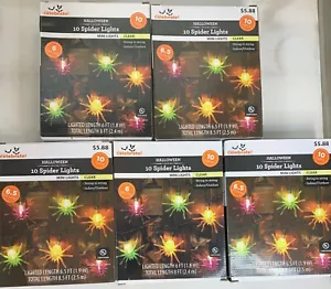 Halloween String Lights Large Multicolor SPIDERS (lot of 5 Boxes) 8ft Each - Picture 1 of 6