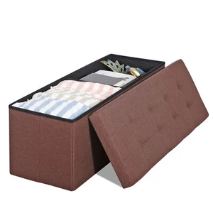 Brown Storage Ottoman Bench Foldable W/Lid Foot Rest Stool Entryway Living Room - Picture 1 of 24