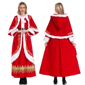 Christmas Costume Xmas Mrs. Claus Party Santa Cosplay Women Red Dress - Picture 1 of 7