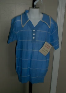 Boy's VTG 1970s Short Sleeve Knit Polo Sweater Shirt Blue w/ White Sz 14 NWT - Picture 1 of 12