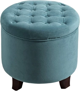 Home Decor | Upholstered round Velvet Tufted Foot Rest Ottoman | Ottoman with St - Picture 1 of 11