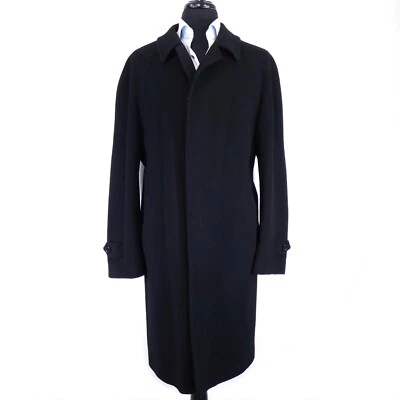 Vintage Cashmere Mix Italy Black Raglan Trench Coat 44 Saks - Image 1 of 4