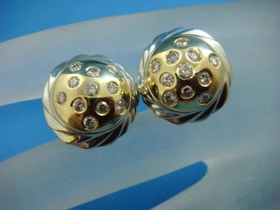 14K 2 TONE GOLD 1.00CT T.W. NATURAL DIAMONDS BUTTON EARRINGS 9.1 GR, OMEGA BACKS - Image 1 of 4