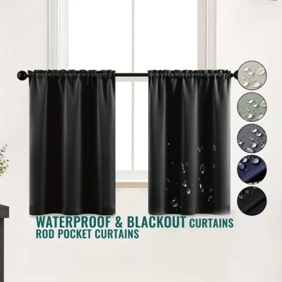 2 Panel Privacy Blackout Short Curtains Cafe Tiers Kitchen Waterproof Rod Pocket - Image 1 of 4