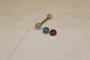 White Metal Crystal Tip Tongue Bar with Two Additional Changeable Heads - Picture 1 of 1