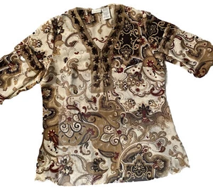White Stag Size Large Multicolor Sheer Top Tunic with Sequence detail - Picture 1 of 7