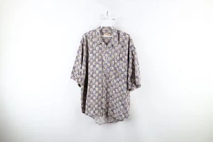 Vintage 90s Guess Mens Size XL Rayon Linen Geometric Hawaiian Button Shirt - Picture 1 of 8