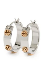 Tory Burch Women's Miller Stud Hoop Earrings Tory Silver/Tory Gold - Picture 1 of 3