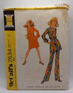 McCalls 1970 Sewing Pattern #2634 Dress Top Pants Size 12 Bust 34 Hip 36 Cut - Picture 1 of 3