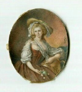 Antique Miniature Painting Original signed Marc ANTIGNA (XIX-XX) Woman Portrait