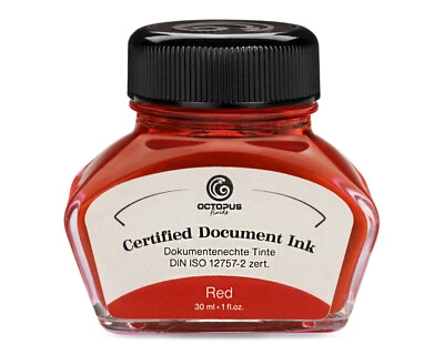 OCTOPUS Document Ink red, dokumentenechte Tinte, DIN ISO 12757-2 zertifiziert, 30 ml