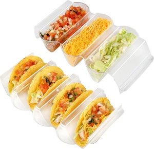 Taco Shells Holder Set of 4 - Toppings Tray to Taco Holder Stand Divided Serving - Picture 1 of 7