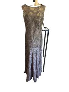 NEW TERI JON Amethyst Lace Formal Gown Dress Embellished Mermaid Self Pad Bra 6 - Picture 1 of 16