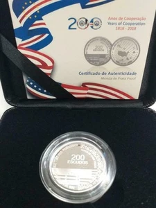 Cap-Vert, 200 CVE, 2019, 200 ans d'amitié Cap-Vert et États-Unis, Silver Proof - Bild 1 von 5