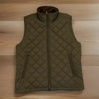 Brooks Brothers Vest Mens Large Paddock Diamond Quilted Olive Green Brown Collar - Image 1 of 4