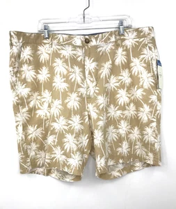 Nautica Mens Linen Cotton Blend Chino Palm Tree Cabana Short Tan 42 NEW - Picture 1 of 6