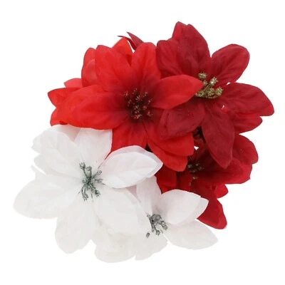NUEVAS Flores de Navidad Artificiales de Navidad de Vacaciones 3 Piezas Flor de Pascua 16" 7 Tallos Foto 1 de 4