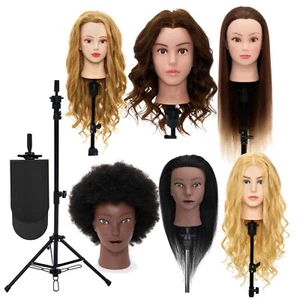 100% Real Hair Training Head Salon Styling Hairdressing Mannequin Doll Clamp UK - Picture 1 of 74