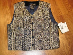 LIZ CLAIBORNE  Woman's NAVY BLUE Embroidered B/Down Vest.Sz 4. NWT  mrsp:$88. - Picture 1 of 5