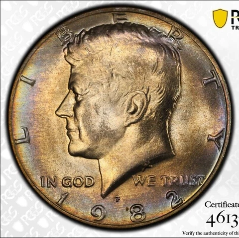 Trueview Rainbow TONED 1982 P MS 65 John Kennedy Half Dollar PCGS Slab OCE 1029 Cover