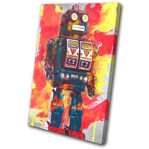 Per Cameretta Bambini Robot Astratto Vintage TELA WALL ART Quadro Stampa VA - Foto 1 di 1