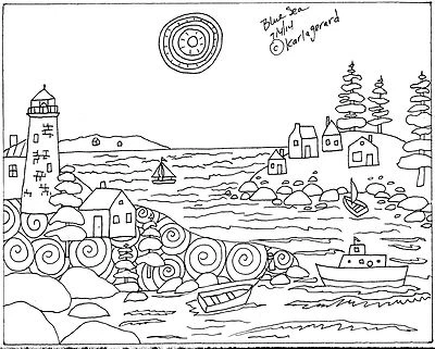 RUG HOOK CRAFT PAPER PATTERN Blue Sea FOLK ART PRIMITIVE ABSTRACT Karla Gerard   - Image 1 of 3