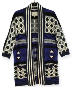 LUCKY BRAND Open Front Cardigan Sweater Women's Medium Oversized Blue Black - Picture 1 of 8