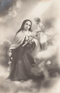 Vintage Saint St Therese of Lisieux Holy Religious Postcard Angels Cross Italian - Picture 1 of 6