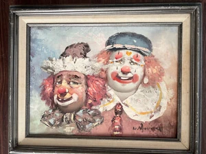 Vintage Original Art, Oil Painting on Canvas Artist Signed W. Moninet" Clowns - Picture 1 of 13