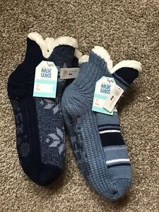 Muk Luks Lot Of 2 Women’s  Cabin Socks L/XL 8.5-11 Slipper Socks Color Non Slip