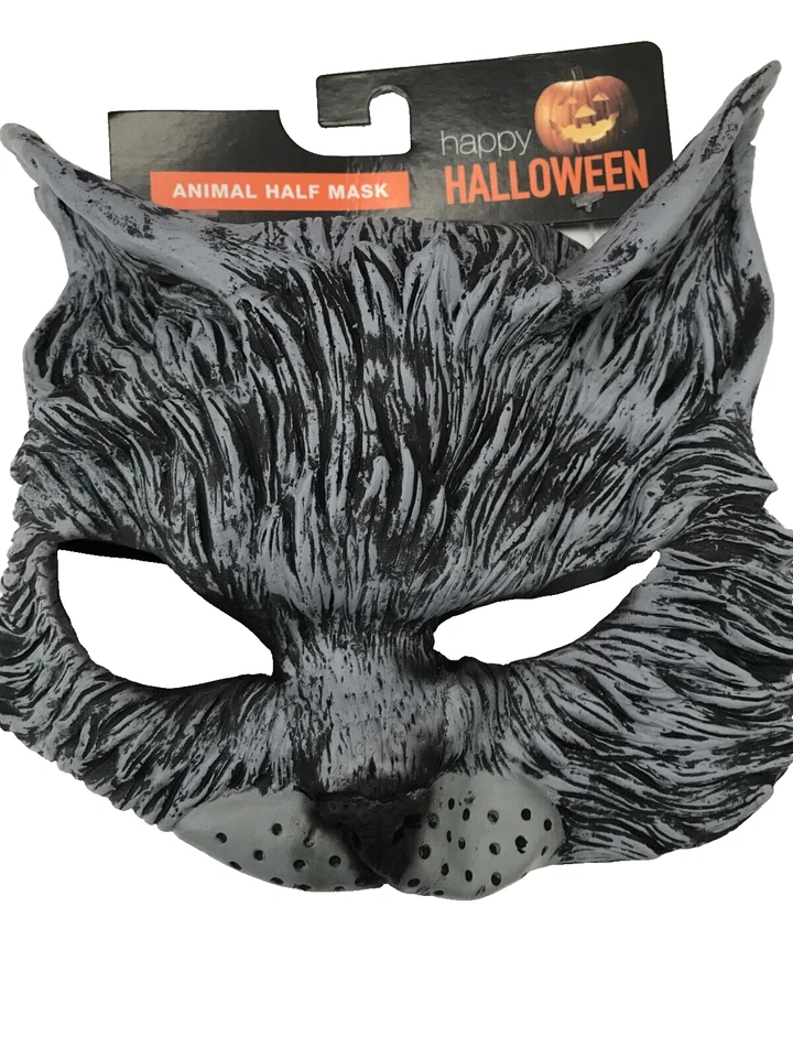 Halloween Cat Mask Half Face Adult Gray Flexible Costume Cosplay Animal Kitty - Image 1 of 1