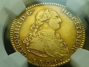 Scarce 1801 FA over 1791 Spanish Gold 2 Escudos - Madrid- NGC VF 30 - Picture 1 of 9