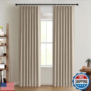 100% Blackout Shield Linen Pinch Pleated Curtains Blackout, Pleated Drapes wi - Picture 1 of 5