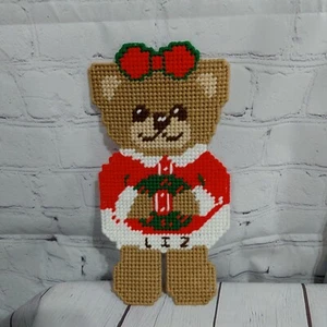 VTG Retro Needlepoint Crochet Christmas Bear Girl Decor/Magnet- LIZ Grannycore - Picture 1 of 4