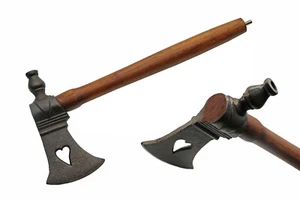 Medieval Axe Native Peace Pipe Hatchet Black Steel Heart Blade Wood Handle - Picture 1 of 5