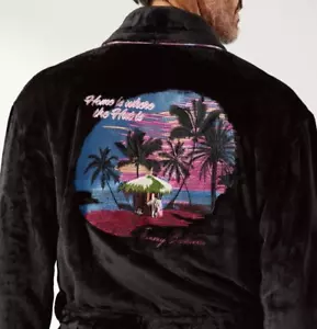 NWT Tommy Bahama HOME IS WHERE THE HUT IS Plush BLACK Robe Men's S/M Marlin Logo - Picture 1 of 7