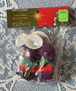 Vintage NOS Christmas Ornament Purple Mouse Guitar Felt Flocked Japan Brite Star - Picture 1 of 13