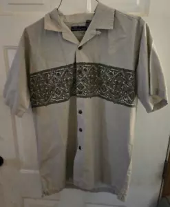 No Boundaries Men Vtg Hawaiian Camp Shirt Pigment Dyed Cotton (Khaki Grey) - Picture 1 of 13