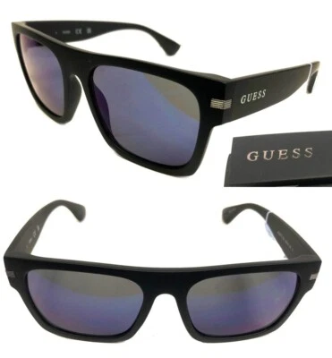 Nuevo GUESS GO00012 Mate Negro/Azul Luz Espejo Hombres Gafas de Sol $75 Foto 1 de 4