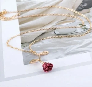 Collier réglable, rose rouge éternel, 🌹 Doré, neuf - Imagen 1 de 2